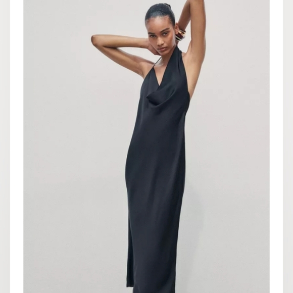 Zara Black Halter Sheath Midi Dress - Picture 3 of 8
